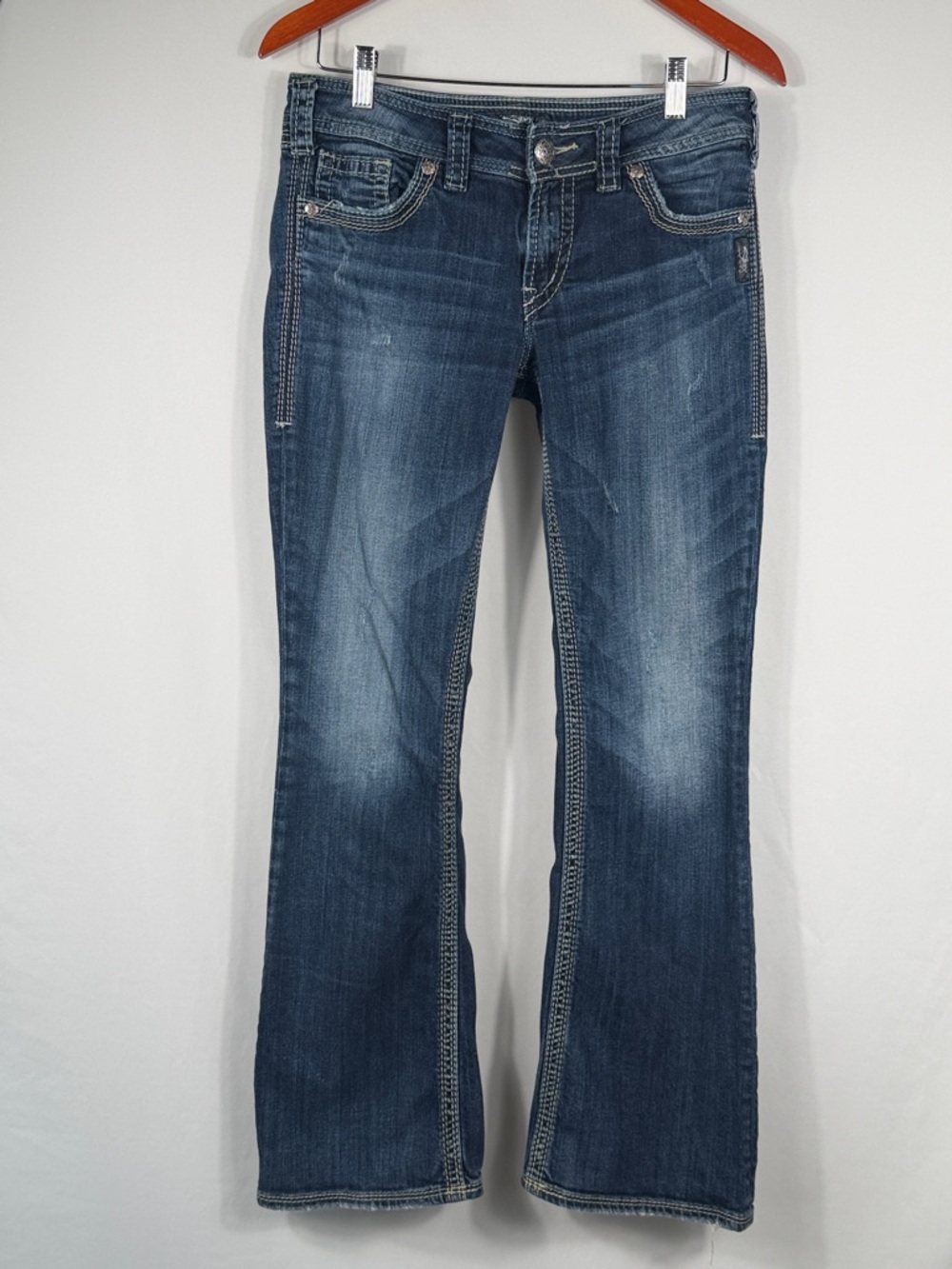 Silver Suki Surplus Jeans Deep Indigo Flare Denim. Womens W29/L32. Flap pockets